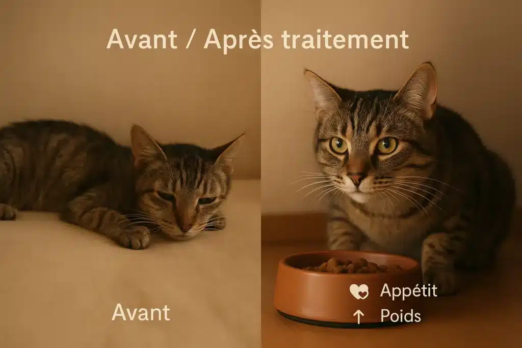 carpromoréline chez le chat avant apres traitement 
