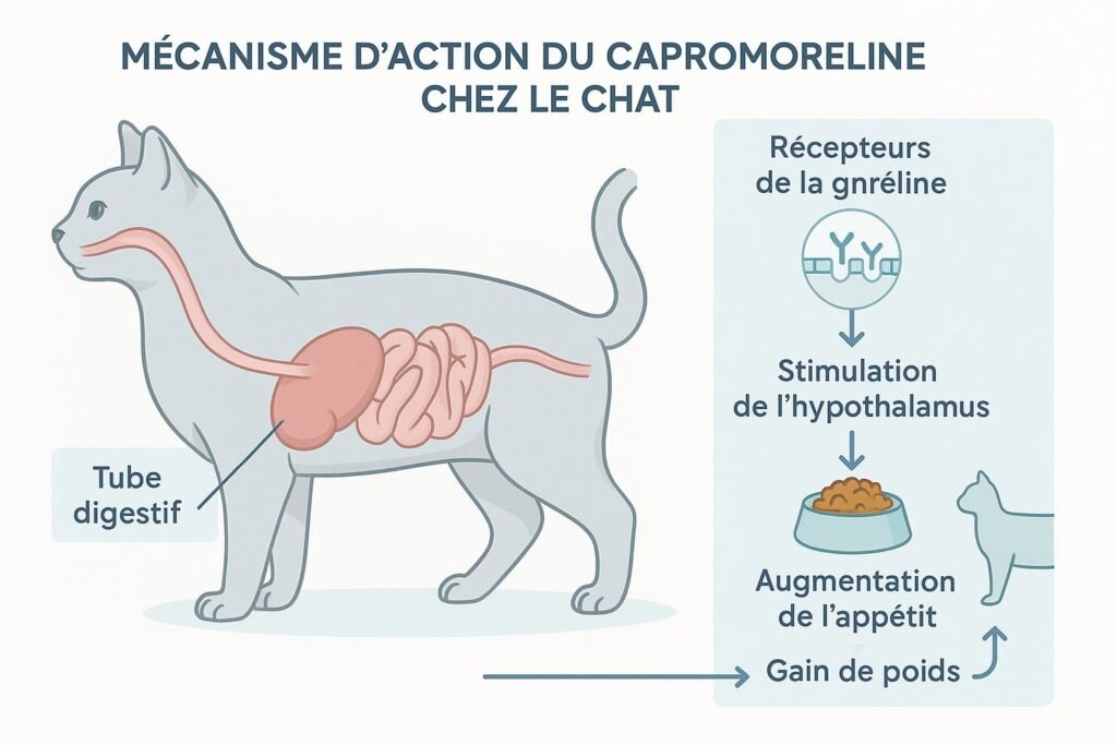 mecanisme d'action de la carpromoréline chez le chat 