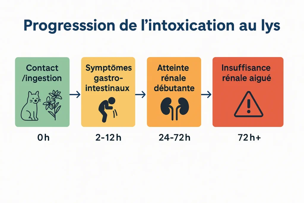 lys est toxique , progression de l'ontoxication au lys chez le chat