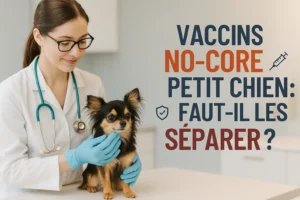 Vétérinaire examinant un petit chien avant de donner les vaccins No-Core et la question de les reporter