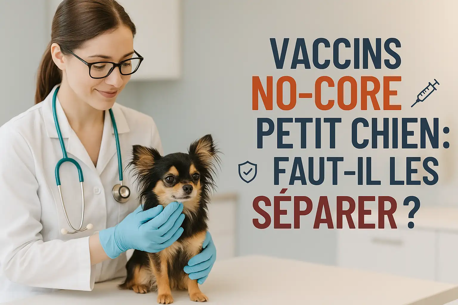 Vétérinaire examinant un petit chien avant de donner les vaccins No-Core et la question de les reporter