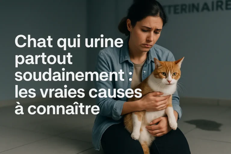 Femme assise tenant un chat roux dans une clinique vétérinaire, illustrant un problème d’urine hors litière chez le chat.