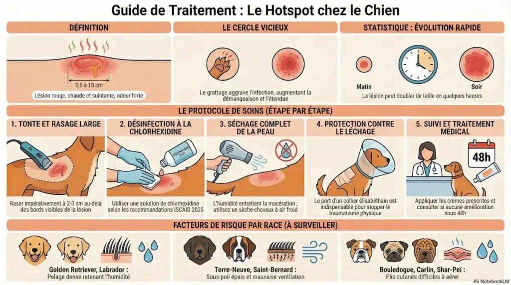 guide traitement hotspot chien etapes soins desinfection sechage protection suivi veterinaire