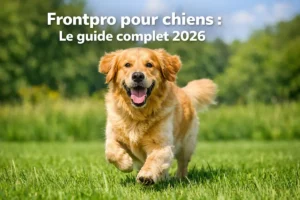 Chien courant dans l’herbe avec le texte Frontpro pour chiens Le guide complet 2026