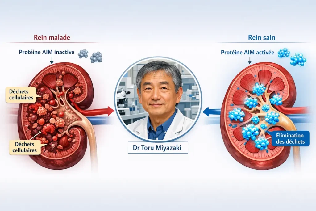 protéine AIM comparaison rein malade et rein sain elimination des dechets schema medical