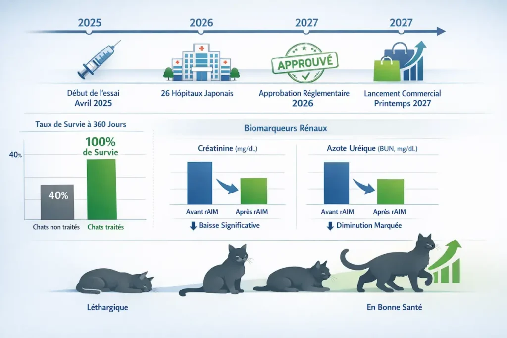 commercialisation therapie AIM chat insuffisance renale graphique survie biomarqueurs et timeline essais cliniques