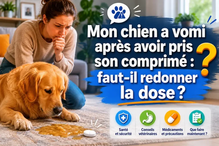 Chien vomissant après prise de comprimé avec propriétaire inquiet, question sur redonner la dose.