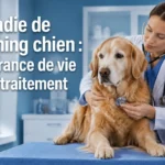 Chien examiné par un vétérinaire en clinique avec mention maladie de Cushing chien sans traitement.