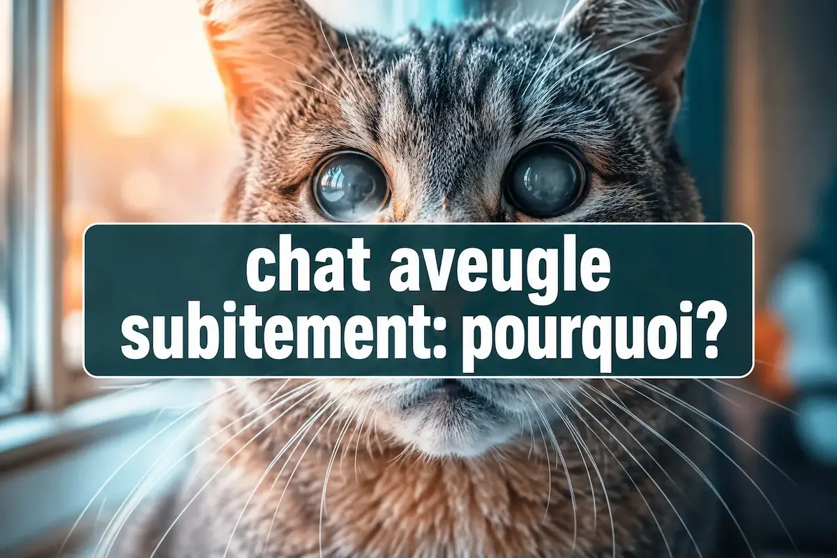 Gros plan sur un chat aux yeux troubles, avec le texte « chat aveugle subitement : pourquoi ? ».